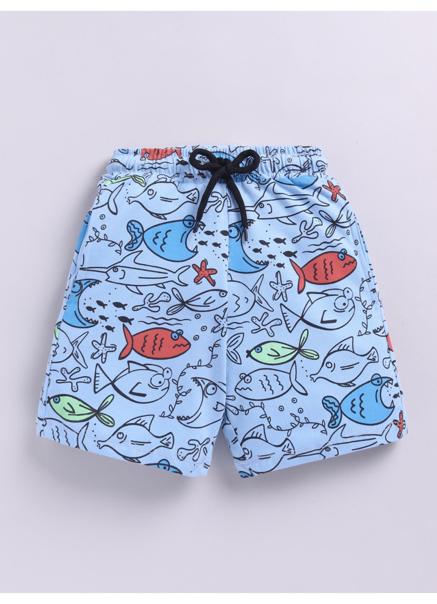 Ocean Doodle Fish & Shark Knit Shorts