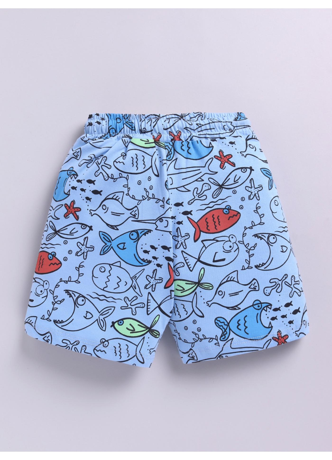 Ocean Doodle Fish & Shark Knit Shorts