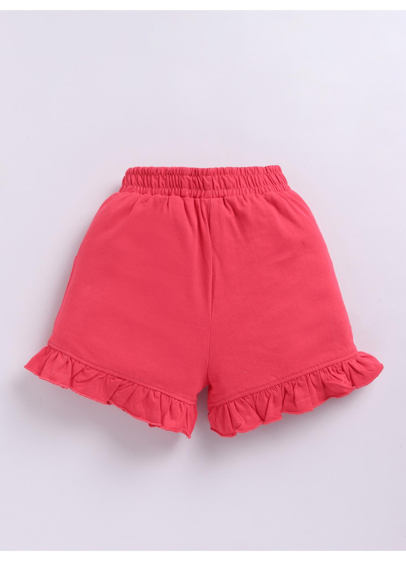 Pink Ruffle Shorts with Ladybug Print