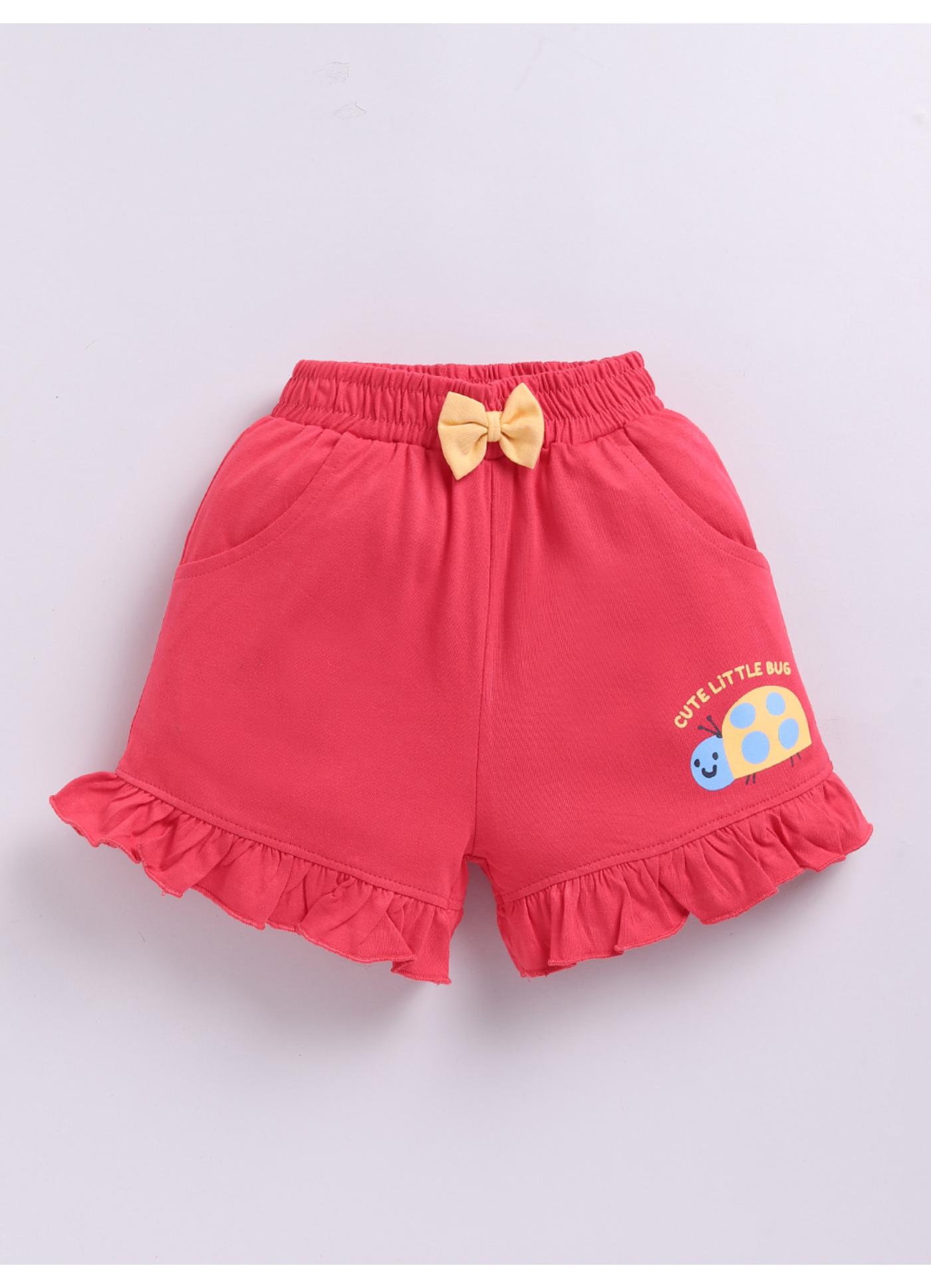 Pink Ruffle Shorts with Ladybug Print