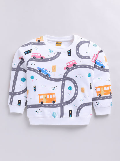Kidcity Cotton All Over Print Sweatshirts - White