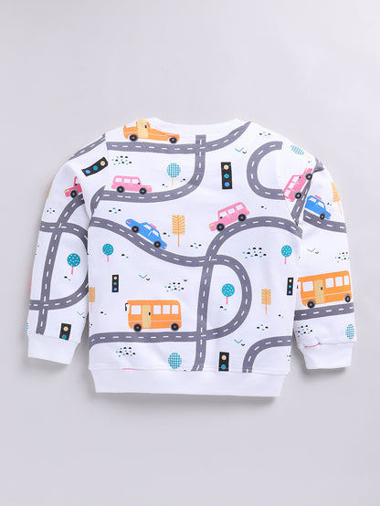 Kidcity Cotton All Over Print Sweatshirts - White