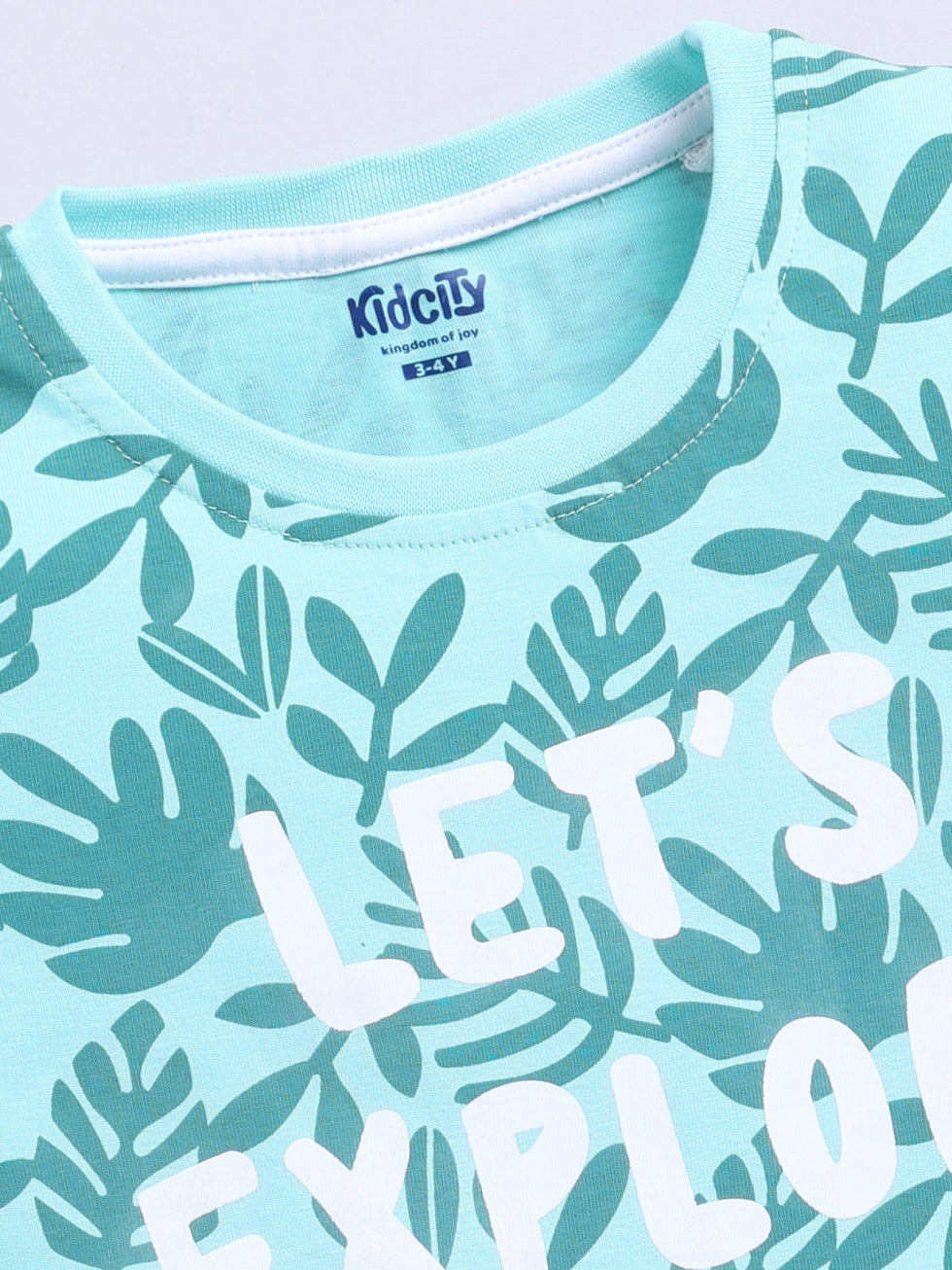 Let's Explore Text Leaf Printed T-shirts