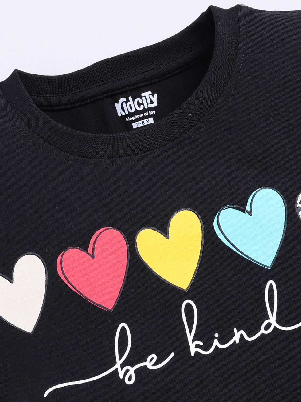 Be Kind Text with Heart Printed Tops