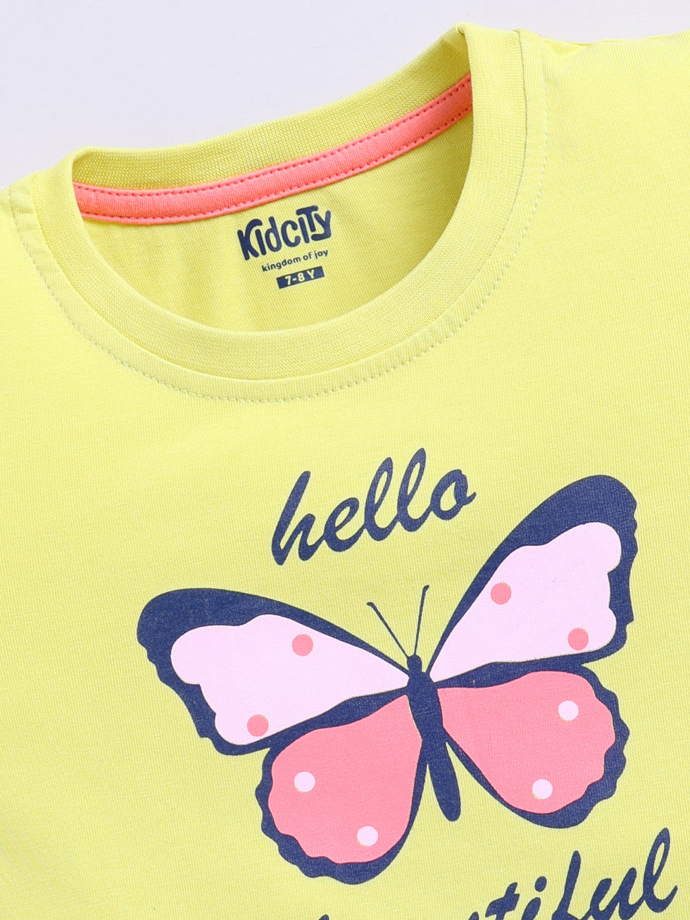 Hello Beautiful Text Butterfly Printed Tops