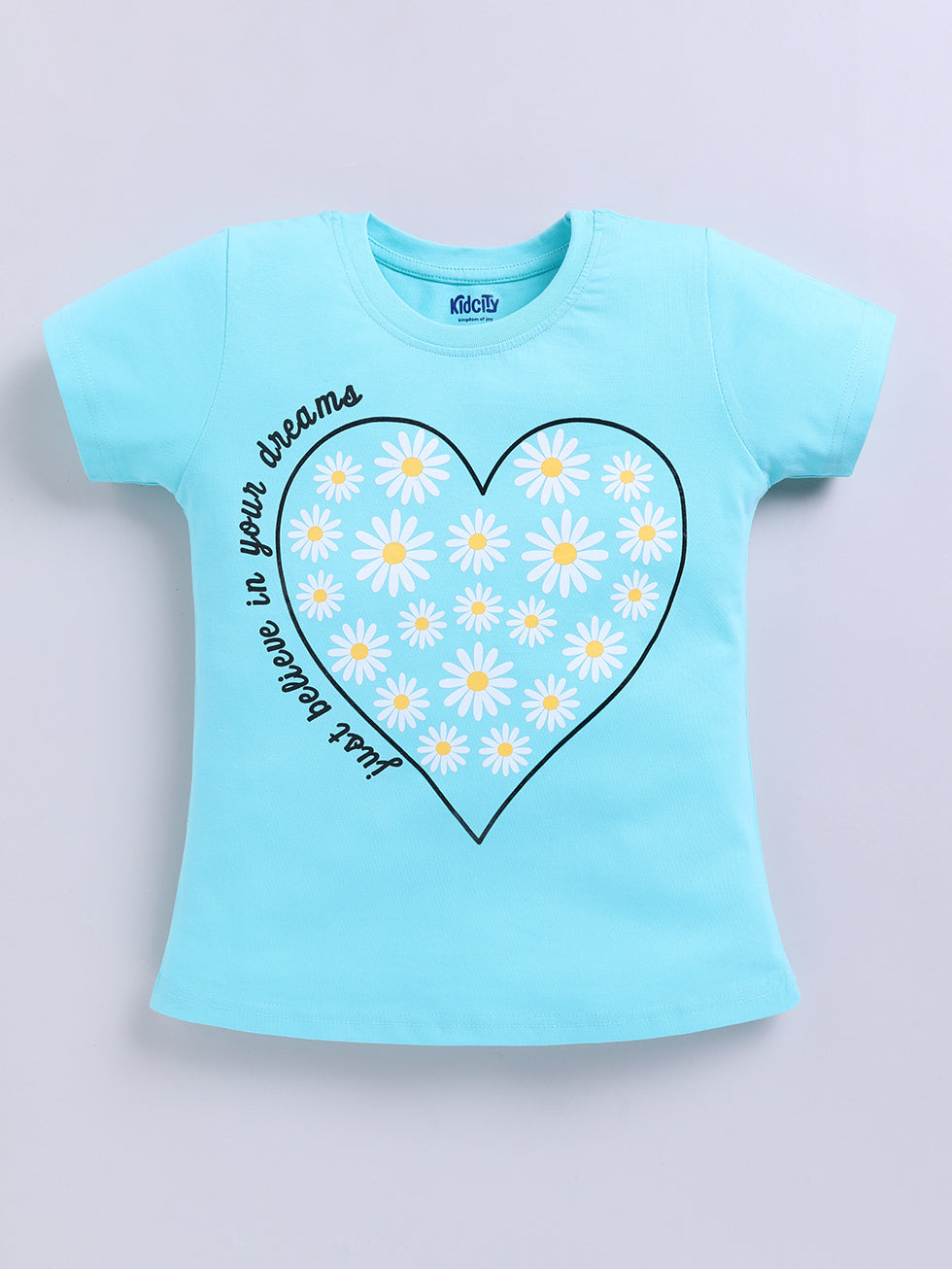 Believe in Your Dreams Text Daisy Heart Printed Tops