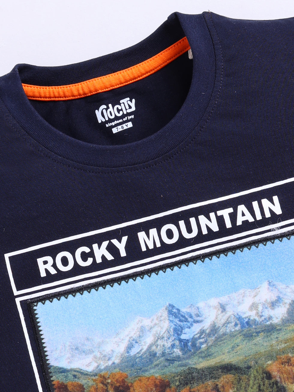 Rocky Mountain Text with National Park graphic Printed T-shirts