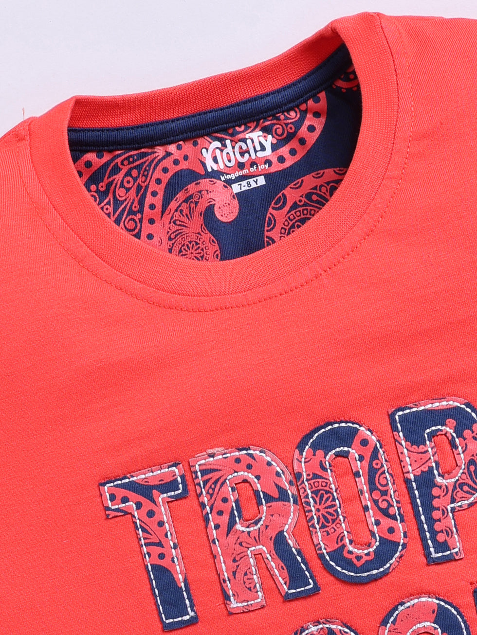 Tropi Cool Text & tropical leaf Graphic Printed T-shirts