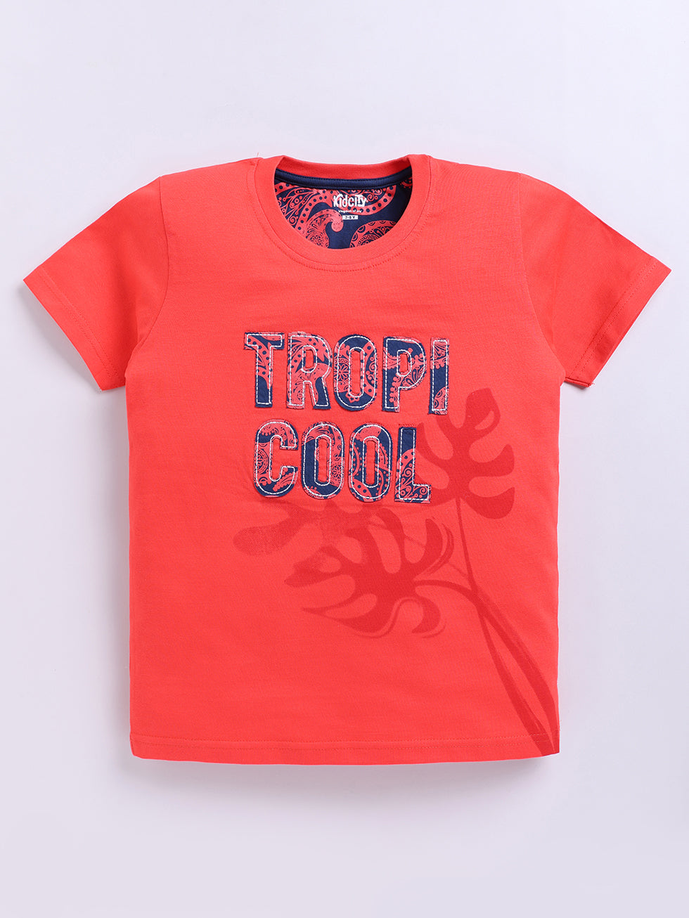 Tropi Cool Text & tropical leaf Graphic Printed T-shirts