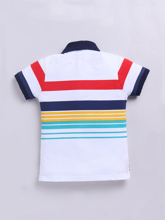 Kidcity Boys Soft Cotton Sinker Striped Polo Half Sleeves T-Shirts - White
