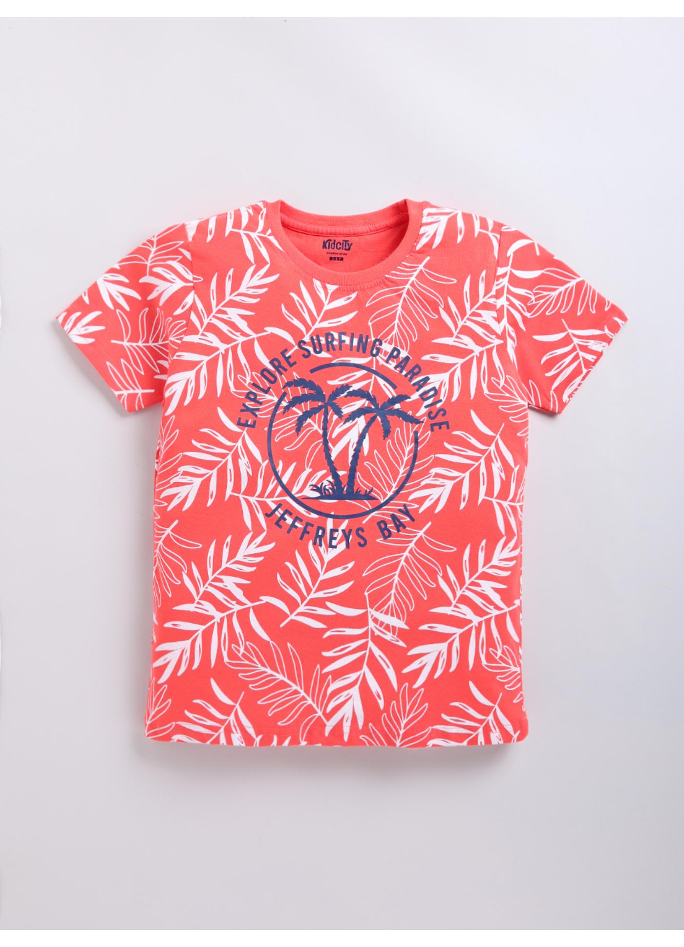 Surfing Paradise' Tropical Print T-Shirt