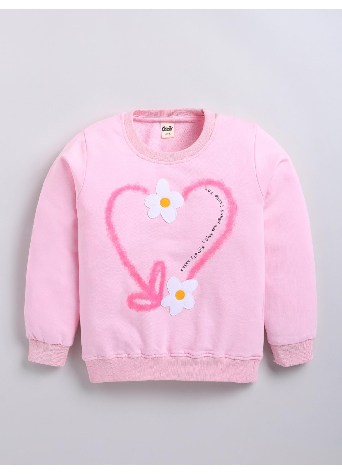 Pink Heart & Flower Appliqué Fleece Sweatshirt