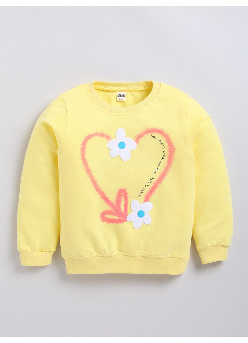 Yellow Heart & Flower Print Sweatshirt