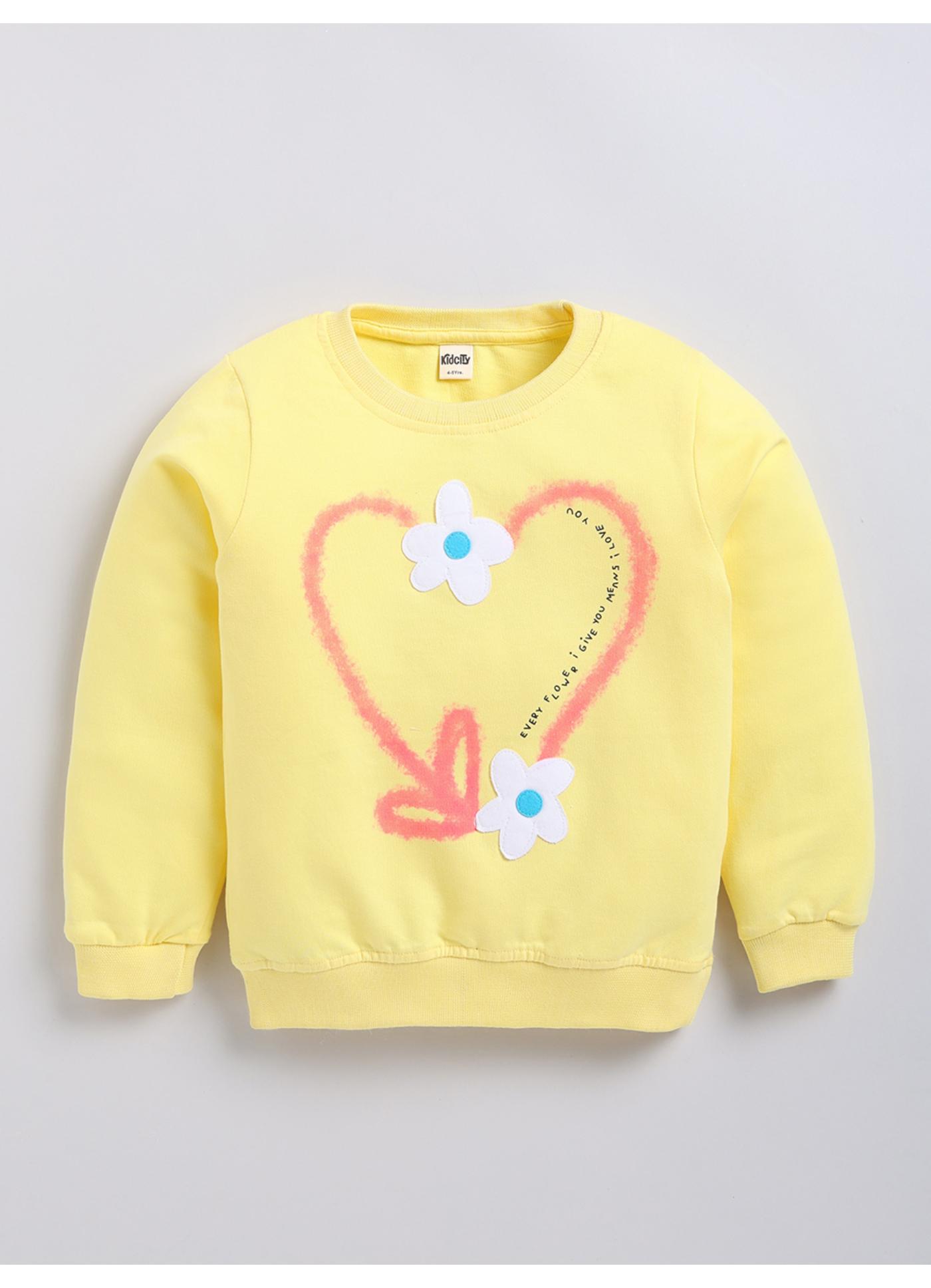 Yellow Heart & Flower Print Sweatshirt
