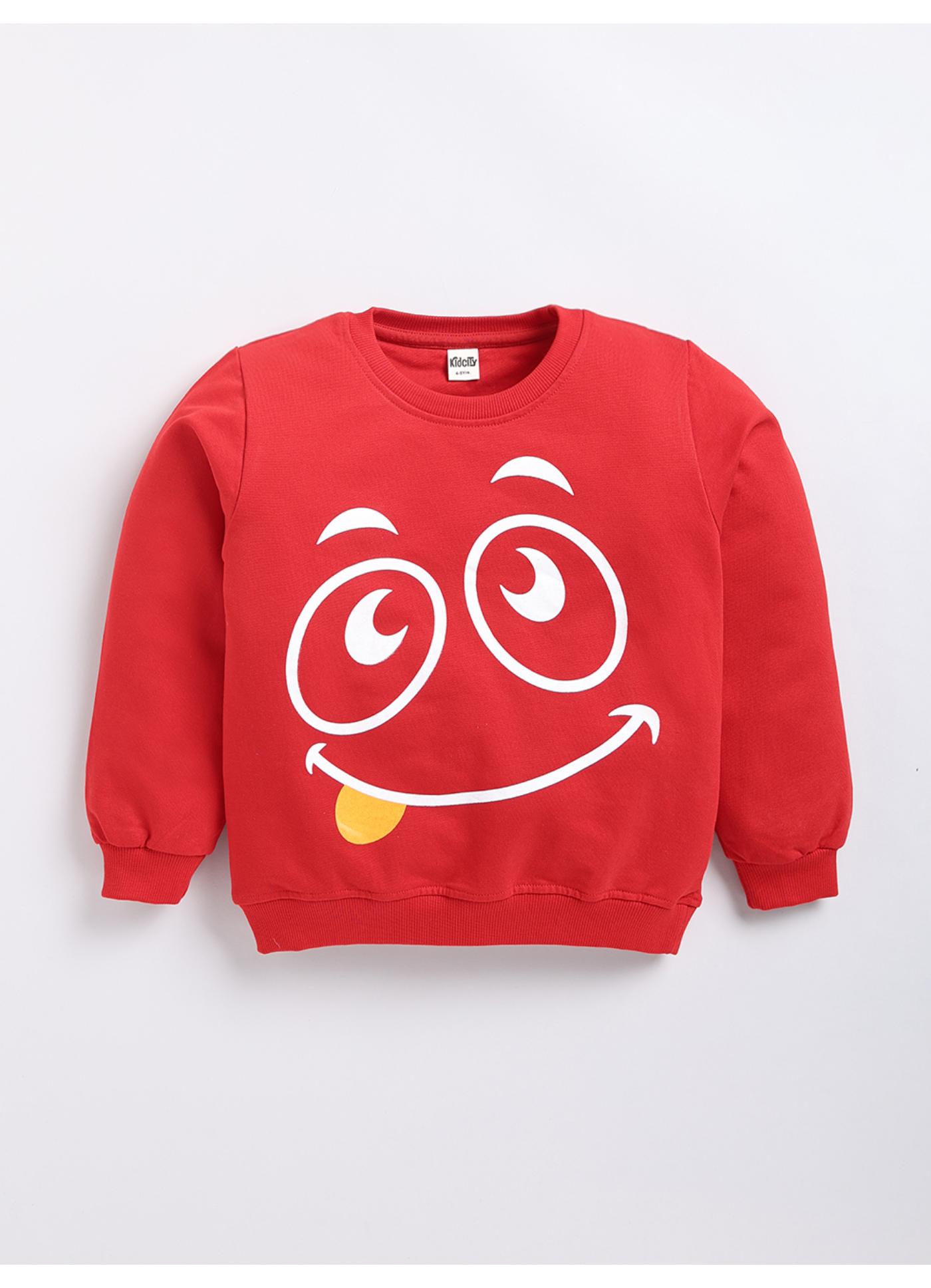 Red Cartoon Face Graphic Printed Sweatshirt