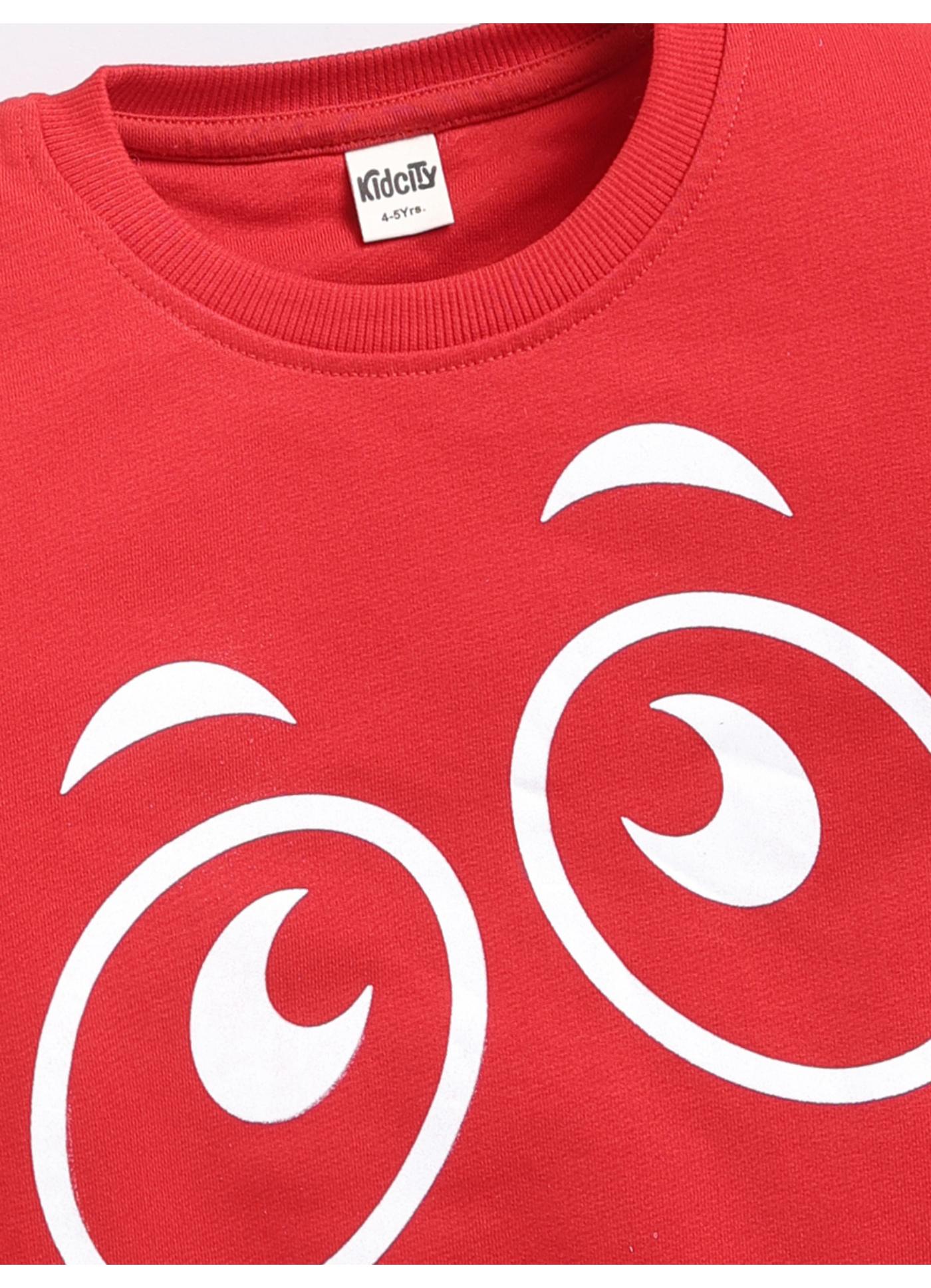 Red Cartoon Face Graphic Printed Sweatshirt