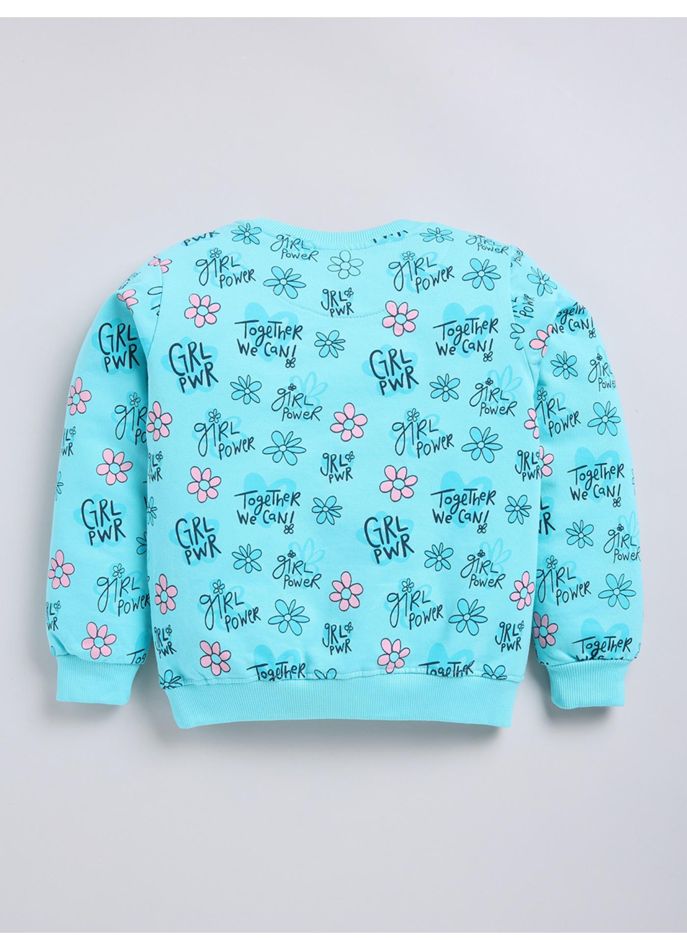 Girl Power' & Floral All-Over Print Crewneck Sweatshirt