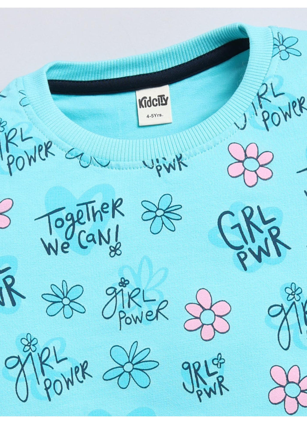 Girl Power' & Floral All-Over Print Crewneck Sweatshirt