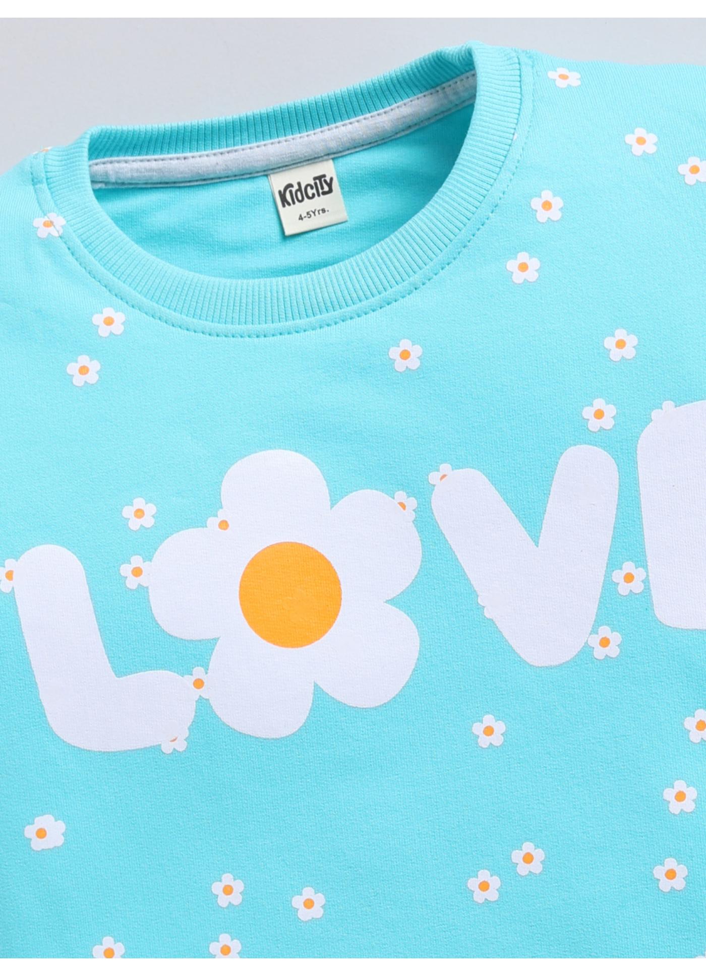 Daisy Print 'LOVE' Graphic Crewneck Sweatshirt
