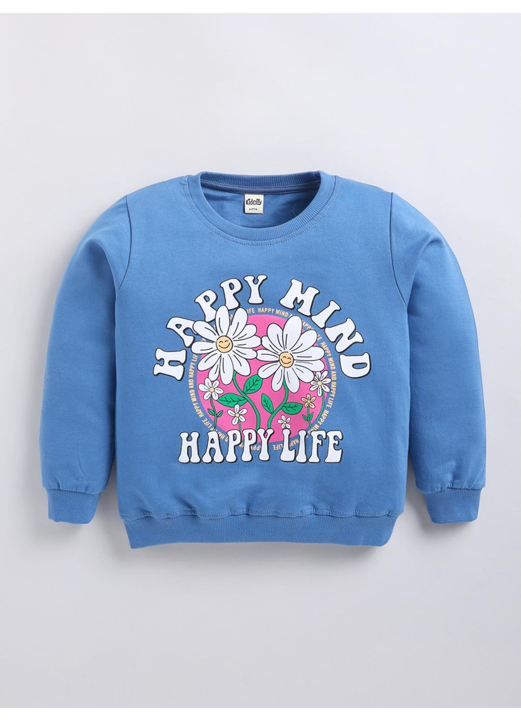 Happy Mind Happy Life' Daisy Graphic Crewneck Sweatshirt