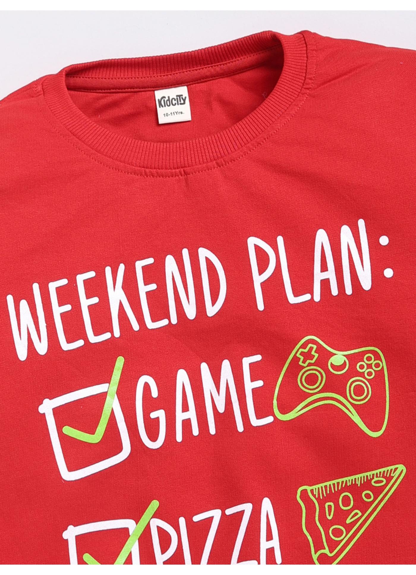 Weekend Plan: Game, Pizza, Movie' Graphic Sweatshirt