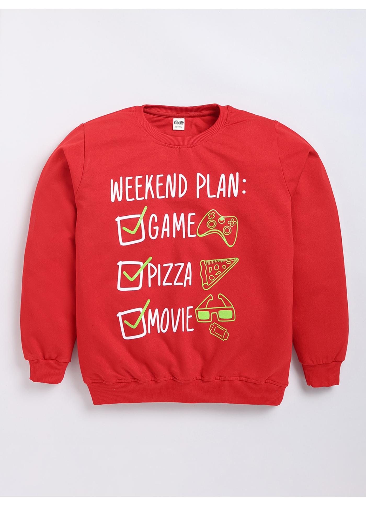 Weekend Plan: Game, Pizza, Movie' Graphic Sweatshirt