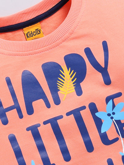 Kidcity Cotton Placement Print Sweatshirts - Peach