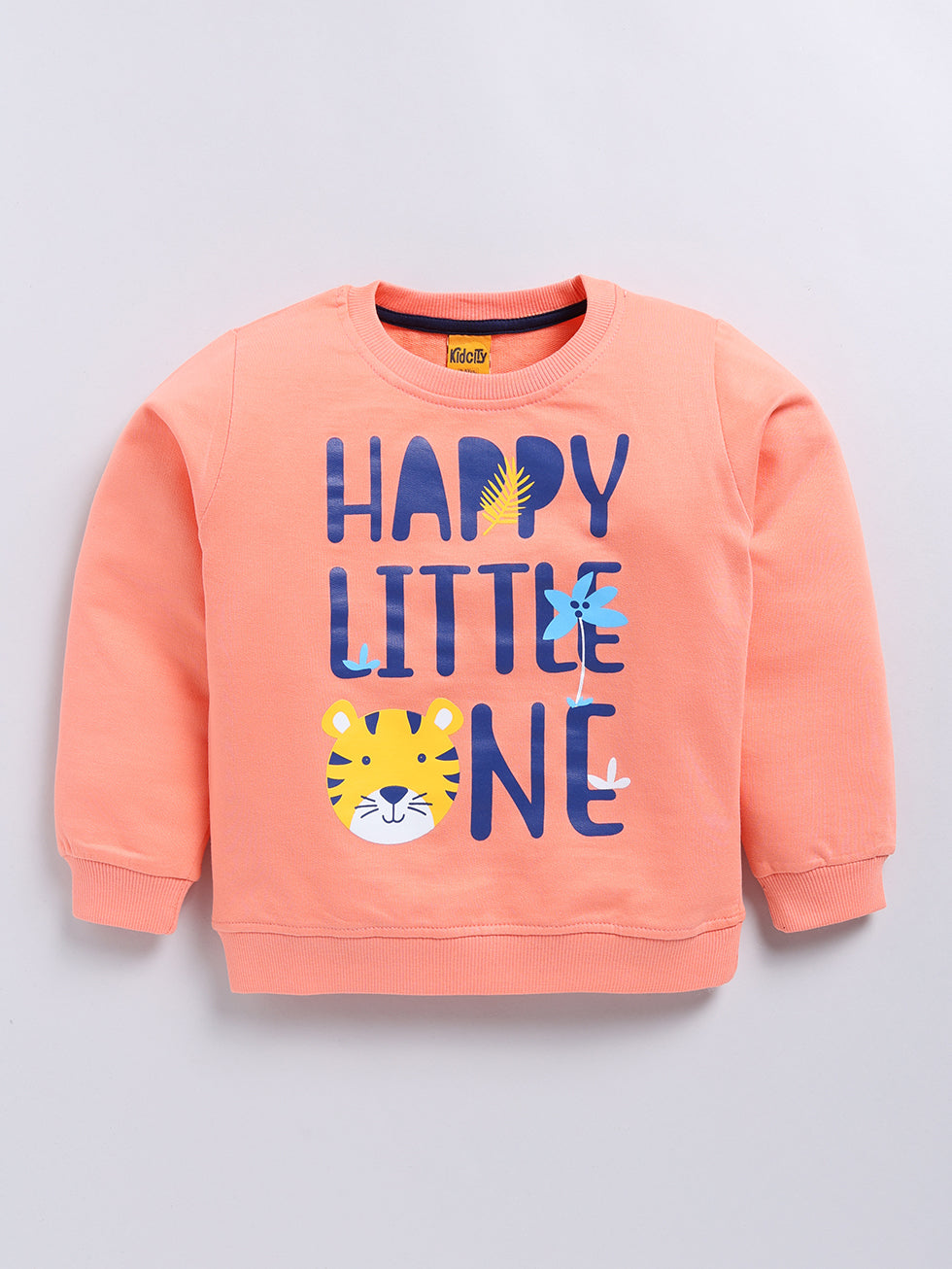 Kidcity Cotton Placement Print Sweatshirts - Peach