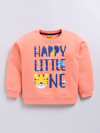 Kidcity Cotton Placement Print Sweatshirts - Peach