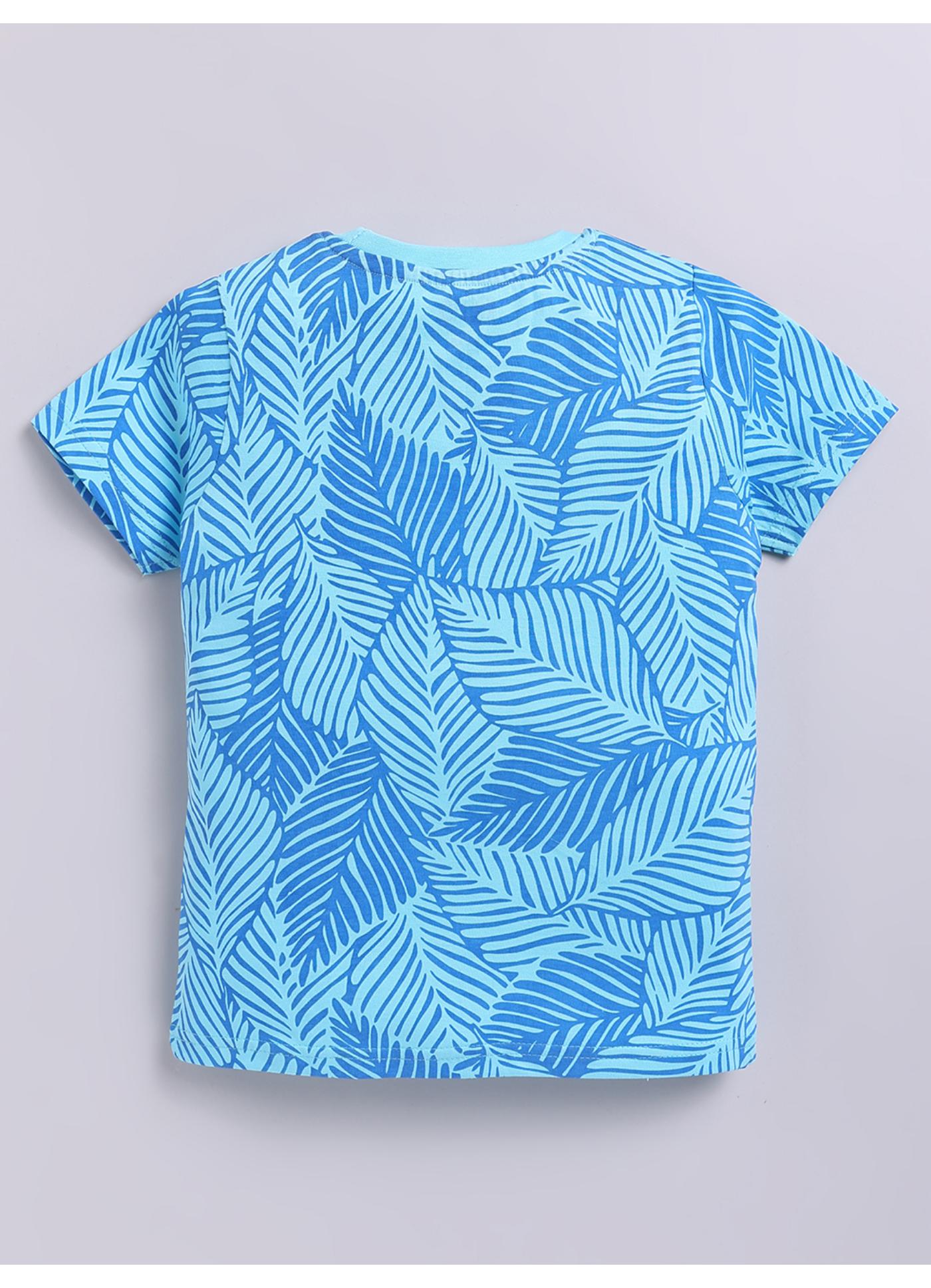 California Tropical Palm Leaf Print Blue T-Shirt