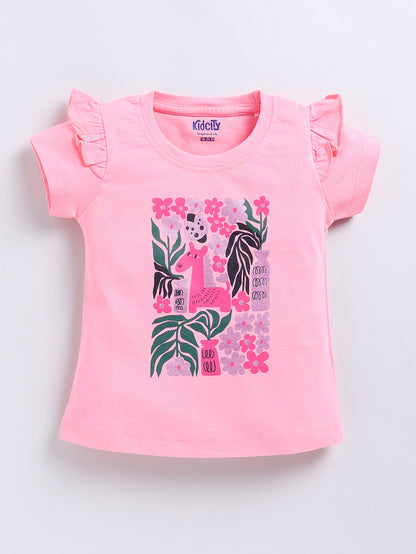 Kidcity Girl's Basic Tops Combo Set (Pack of 2)|Cotton Sinker  Tops| Red, Light Pink Tops