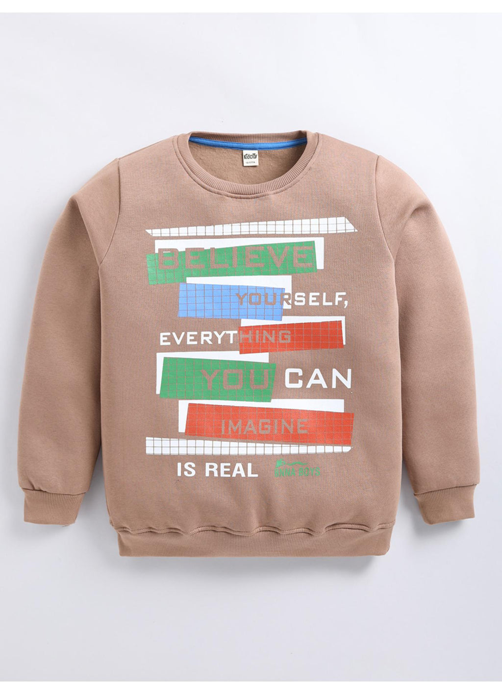 Tan Brown Motivational Quote Graphic Crew-Neck Sweatshirt