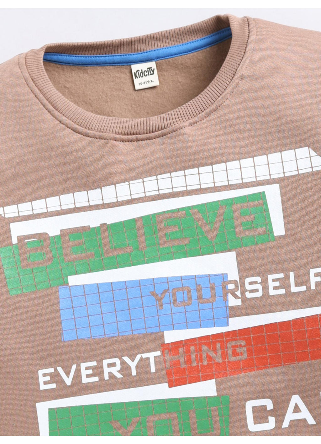 Tan Brown Motivational Quote Graphic Crew-Neck Sweatshirt