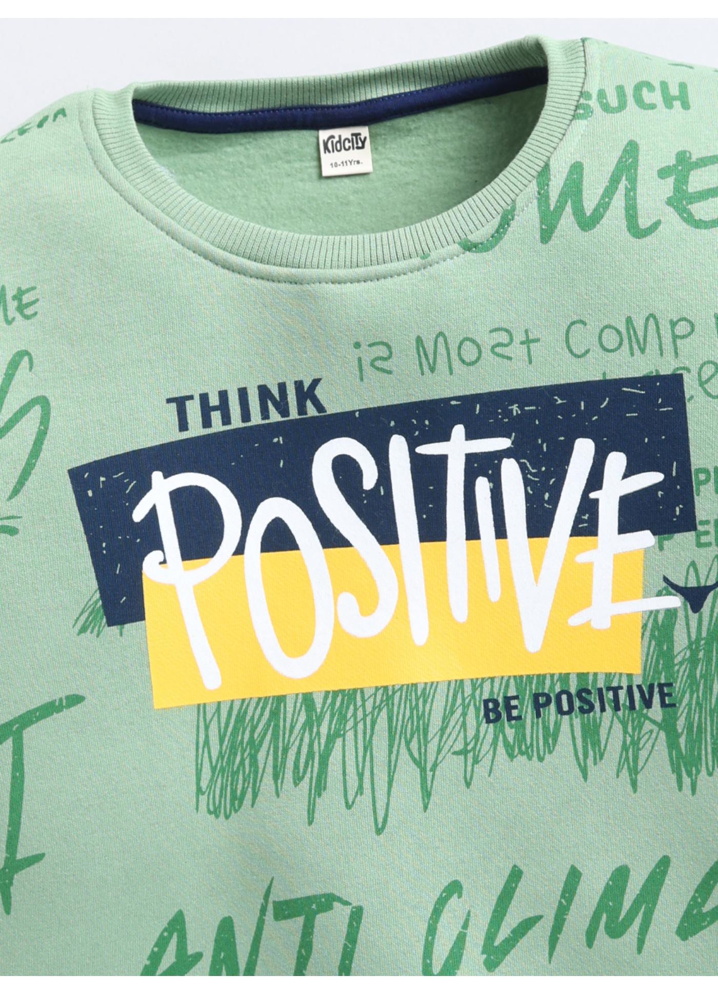 Light Green Graffiti Print 'Think Positive' Crew-Neck Sweatshirt