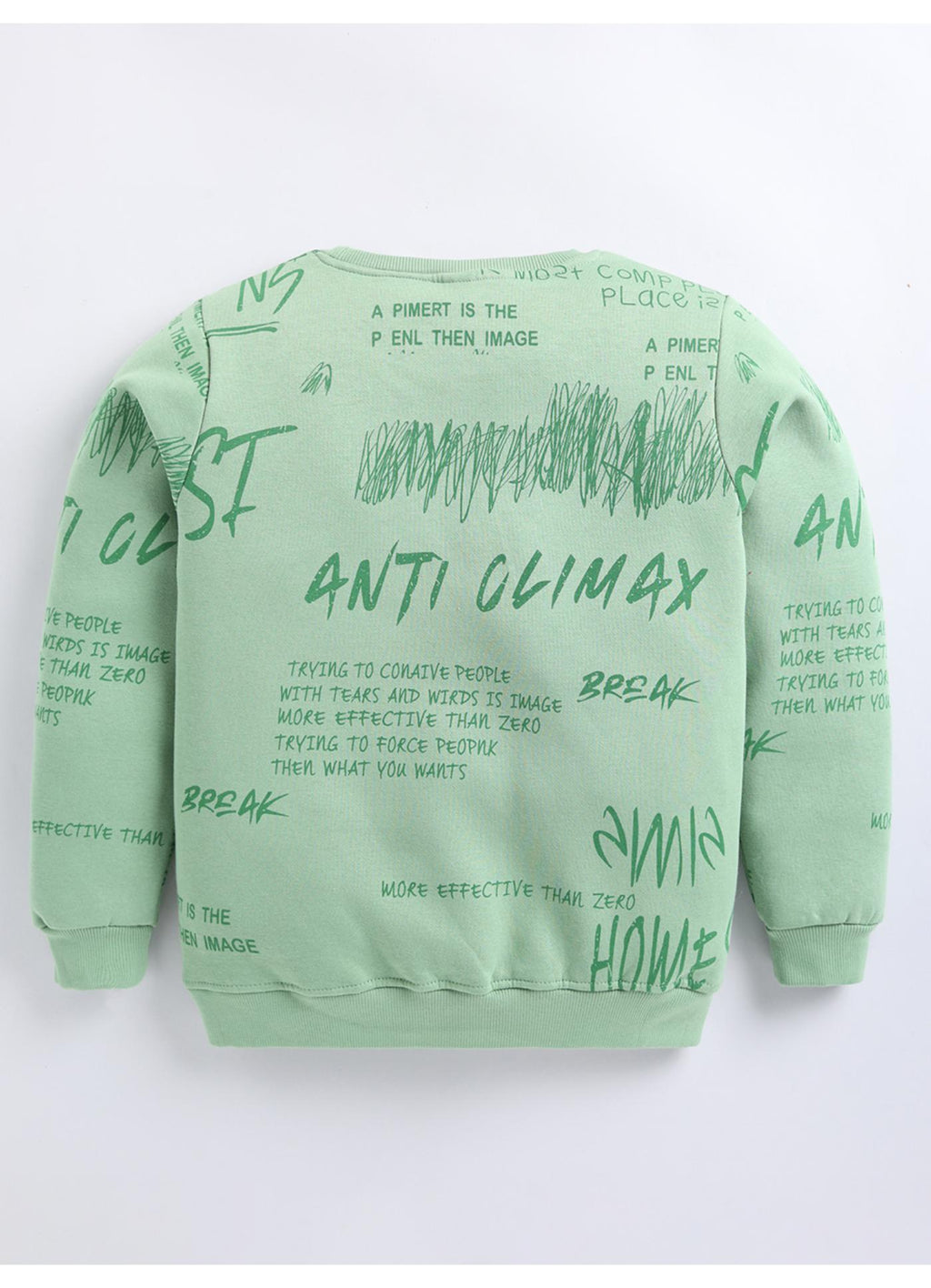 Light Green Graffiti Print 'Think Positive' Crew-Neck Sweatshirt