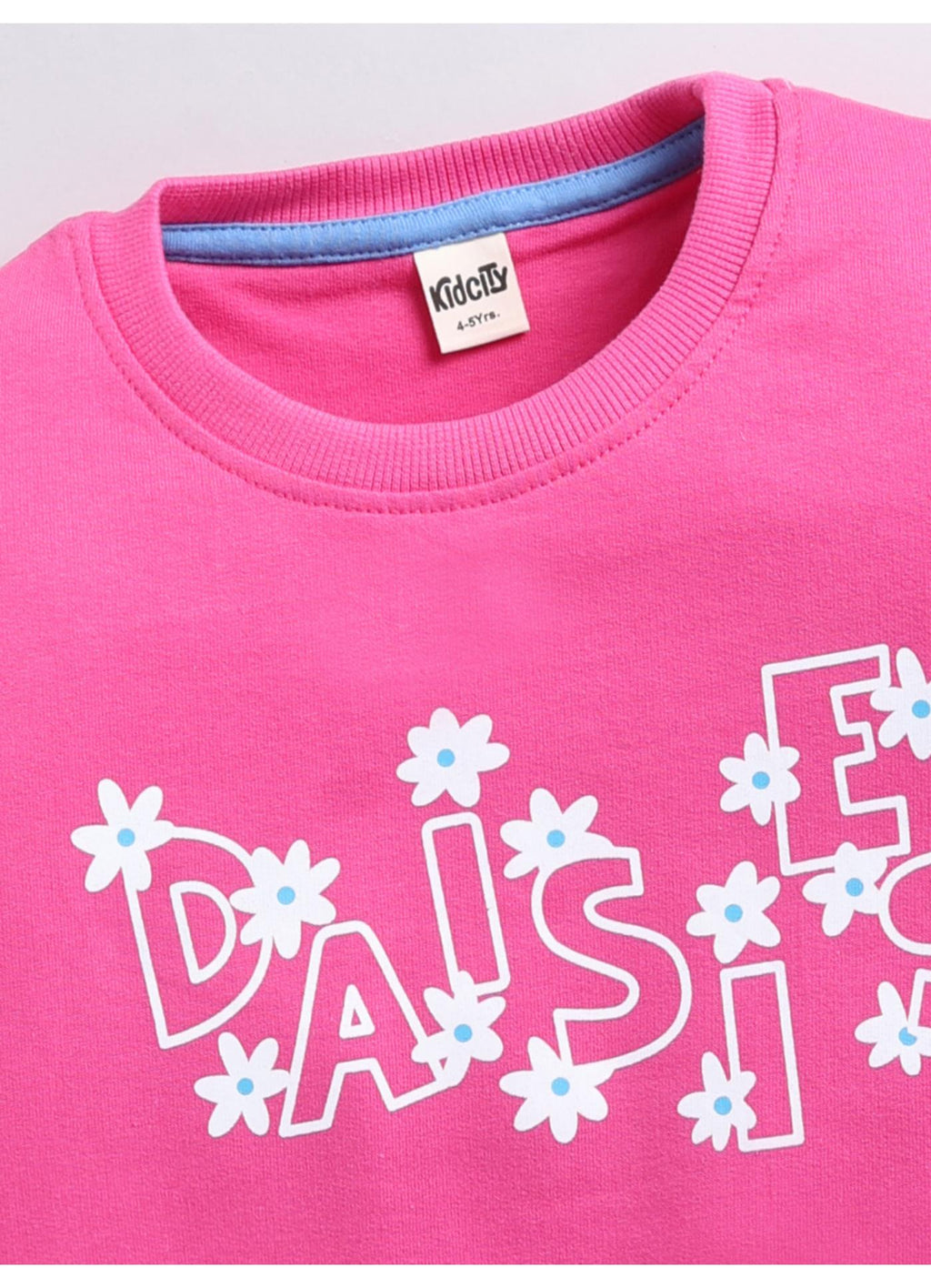 Hot Pink Daisy Print Crew-Neck Sweatshirt