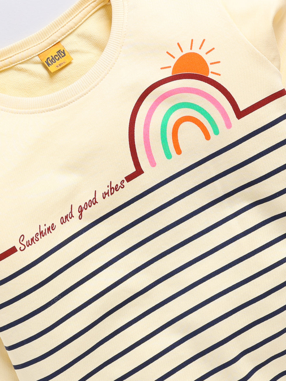 Sunshine & Good Vibes Striped  Print Sweatshirts