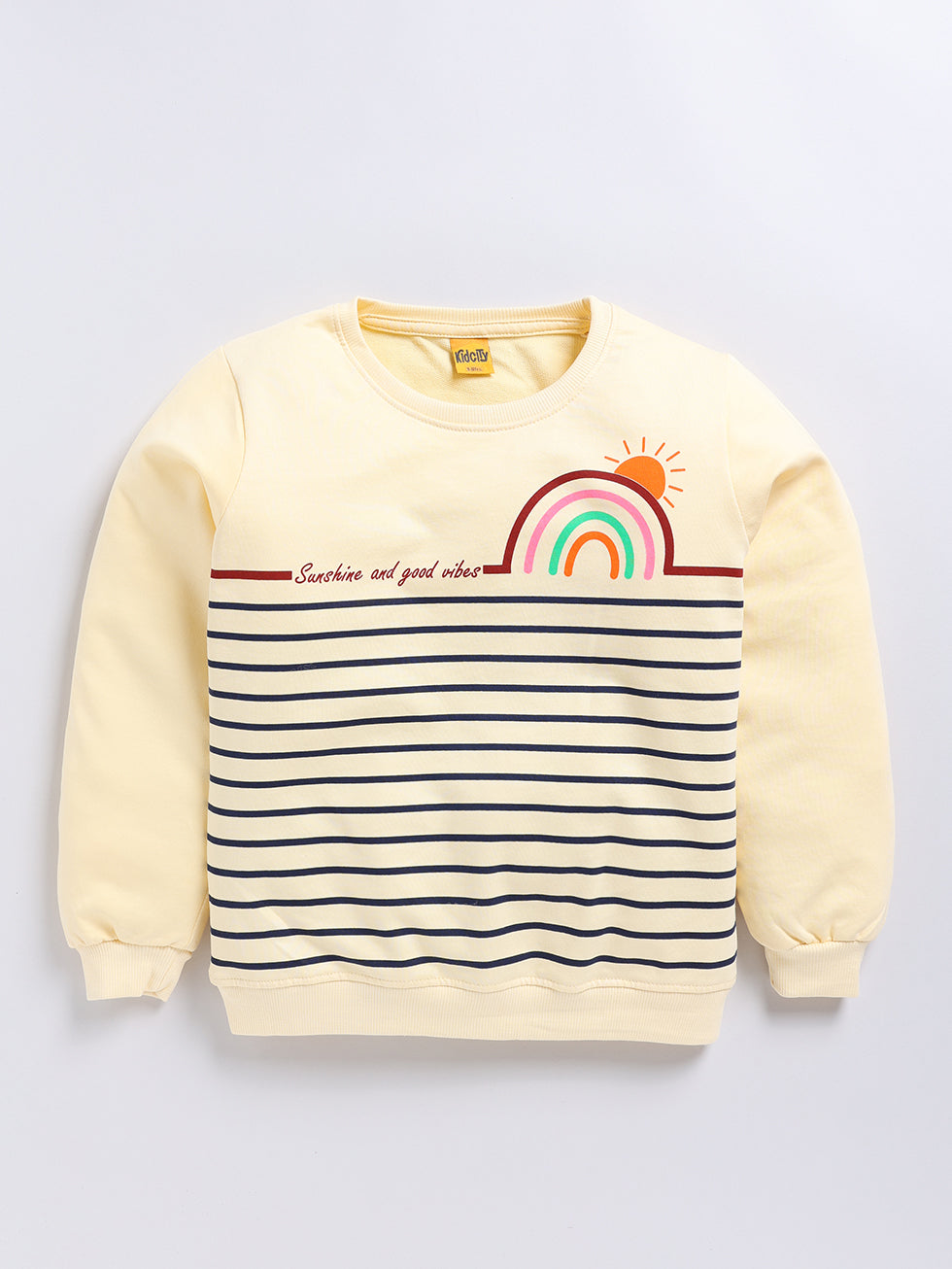Sunshine & Good Vibes Striped  Print Sweatshirts