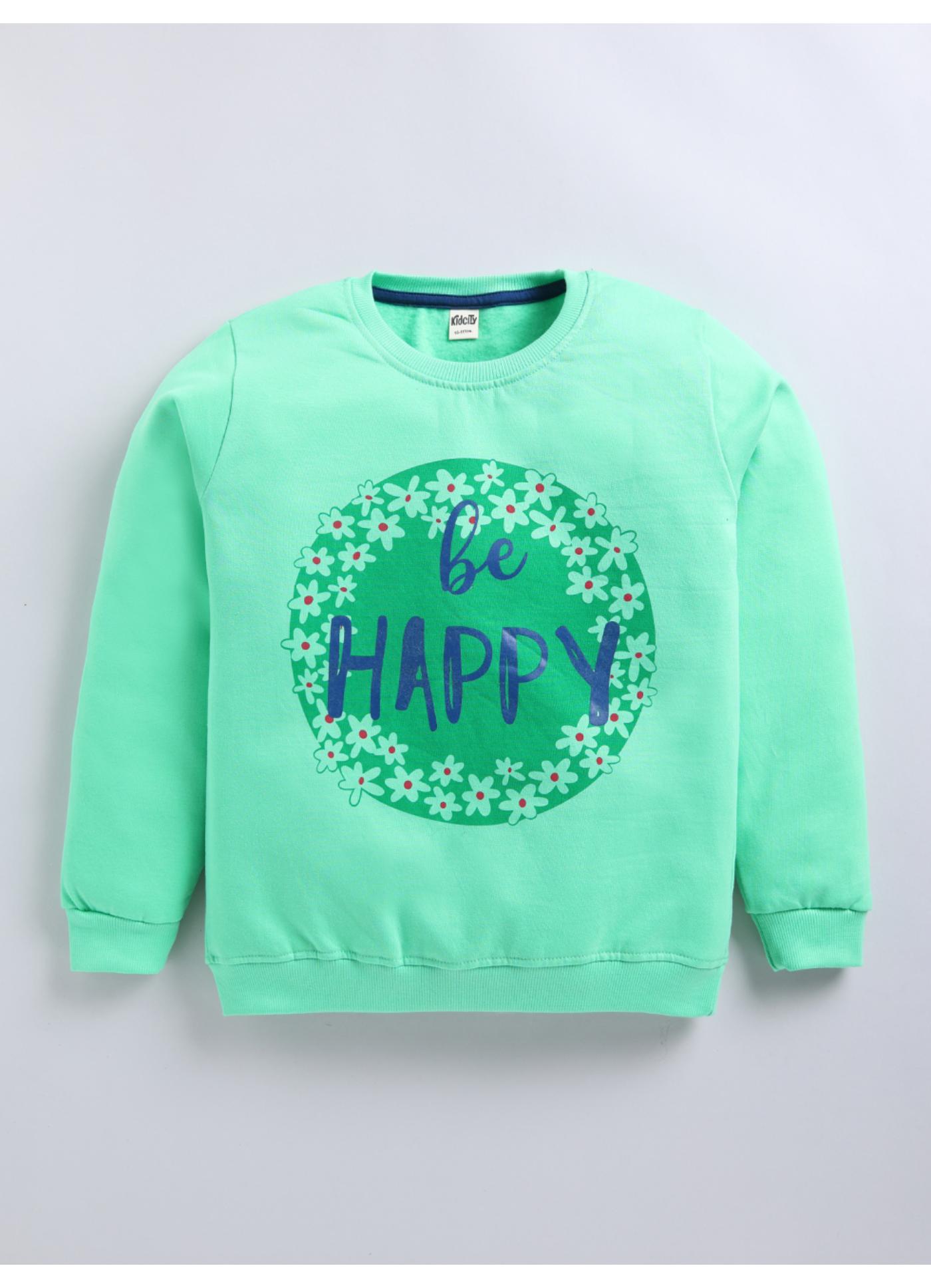 Be Happy Floral Wreath Graphic Sweatshirt