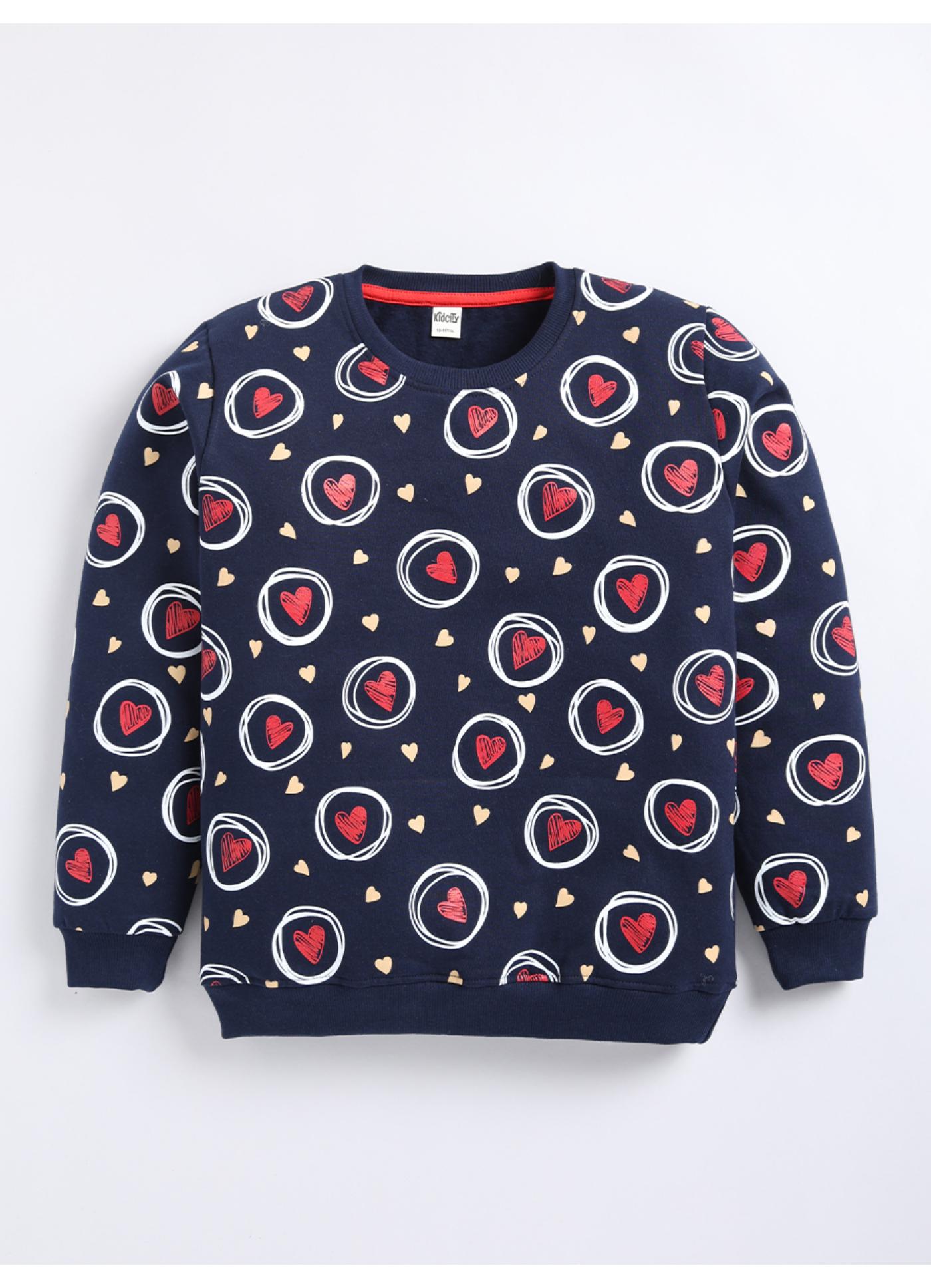 All-Over Heart and Scribble Print Crew-Neck Sweatshirt