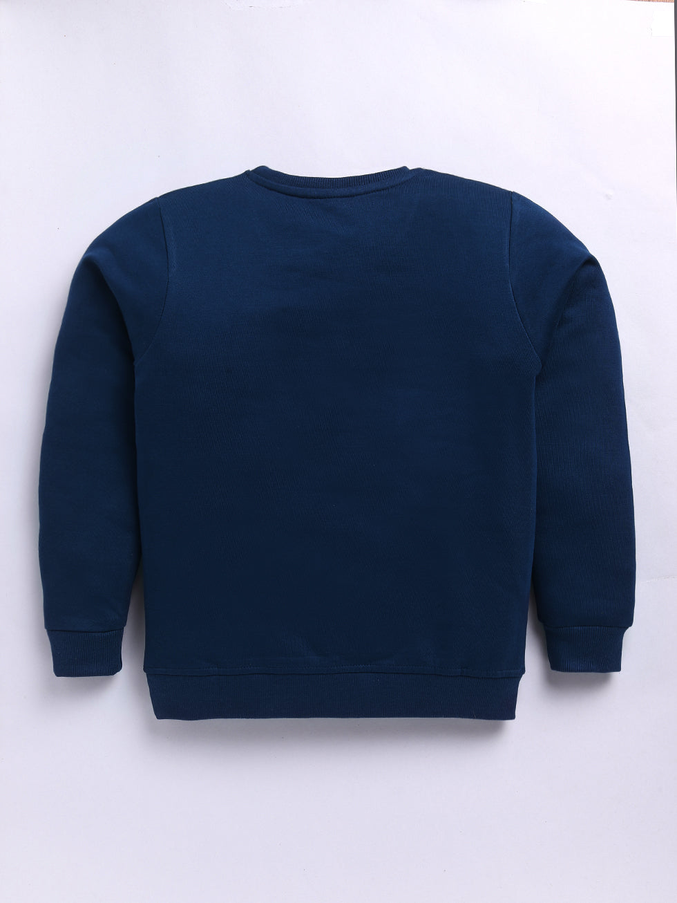 Blue Fuzzy Heart Embroidered Printed Sweatshirts