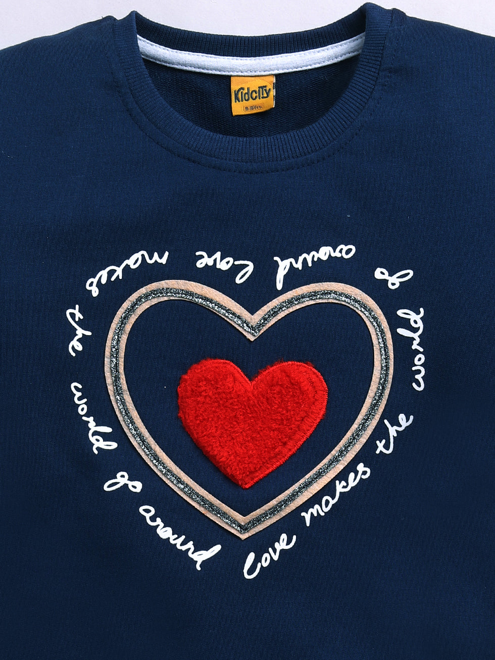 Blue Fuzzy Heart Embroidered Printed Sweatshirts