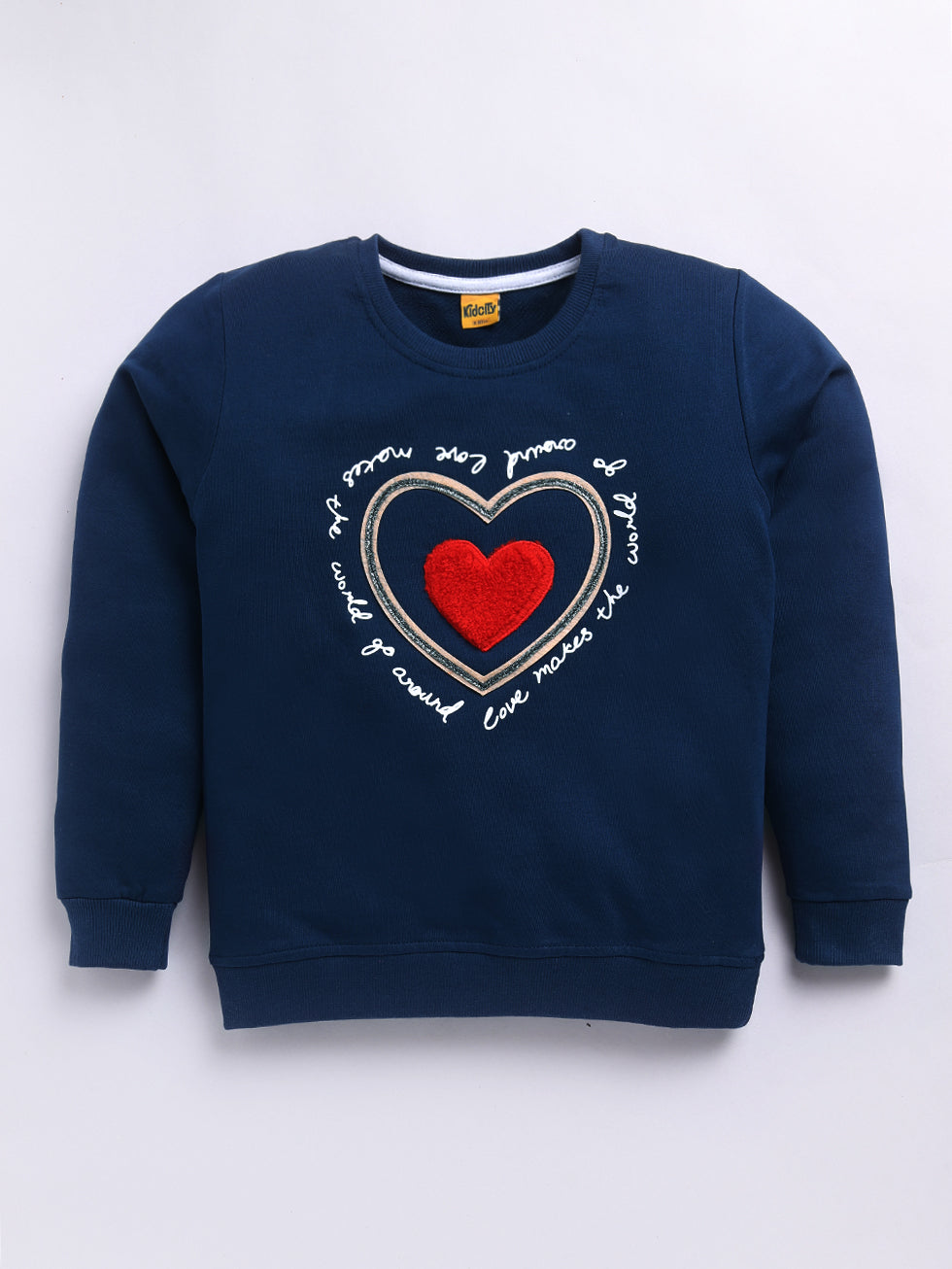 Blue Fuzzy Heart Embroidered Printed Sweatshirts