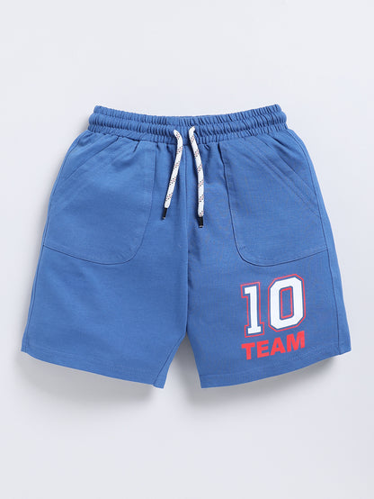 Kidcity Boys Soft Cotton Sinker Knit Text Print Shorts - Blue