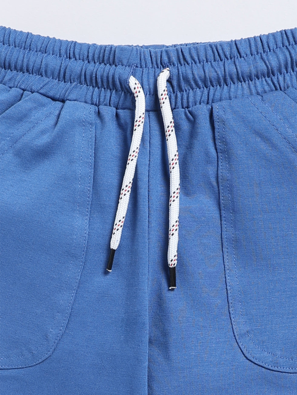 Kidcity Boys Soft Cotton Sinker Knit Text Print Shorts - Blue