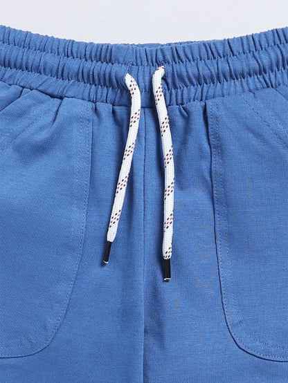 Kidcity Boys Soft Cotton Sinker Knit Text Print Shorts - Blue
