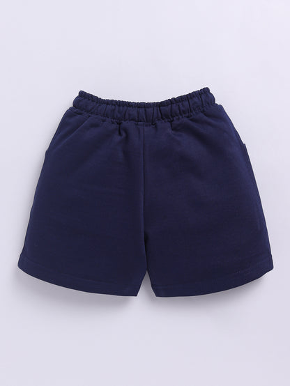 Kidcity Girls  Soft Cotton Loopknit Floral & Heart Print Shorts - Navy
