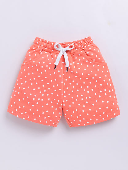 Kidcity Girls  Soft Cotton Loopknit Polka Dot Shorts - Peach