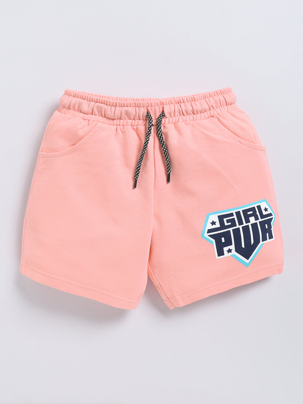 Kidcity Girls Soft Cotton Loopknit Text Print Casual Shorts - Pink