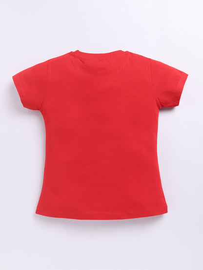 Kidcity Girls  Soft Cotton Sinker Half Sleeve Butterfly Print  Tops - Red